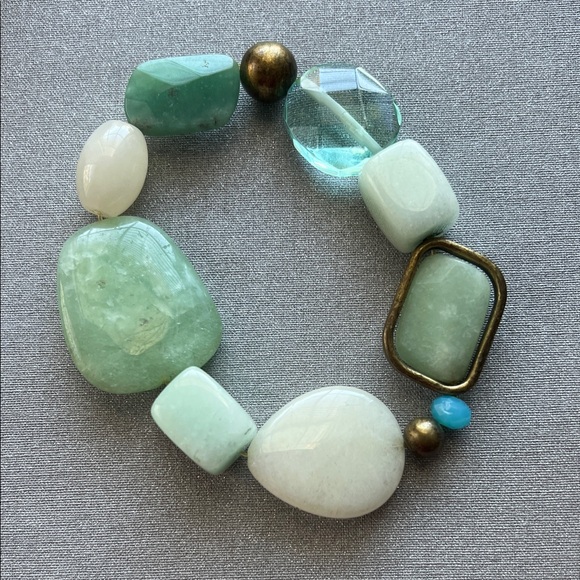 Jewelry - Stretch Beaded Green and Aqua Statement Bracelet